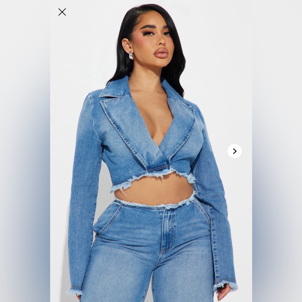 Fashion Nova Blue Cropped Denim Jacket